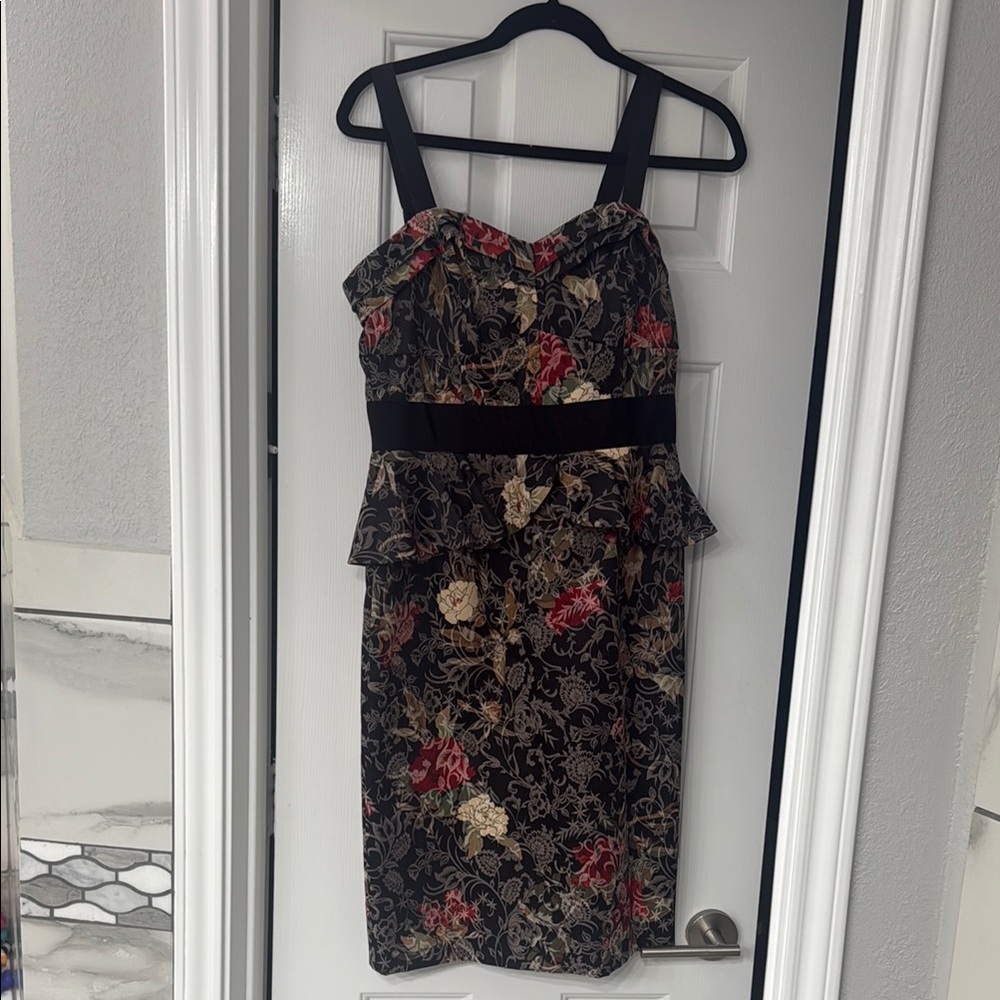 ANTONIO MELANI Black/Floral Peplum Cocktail Dress
